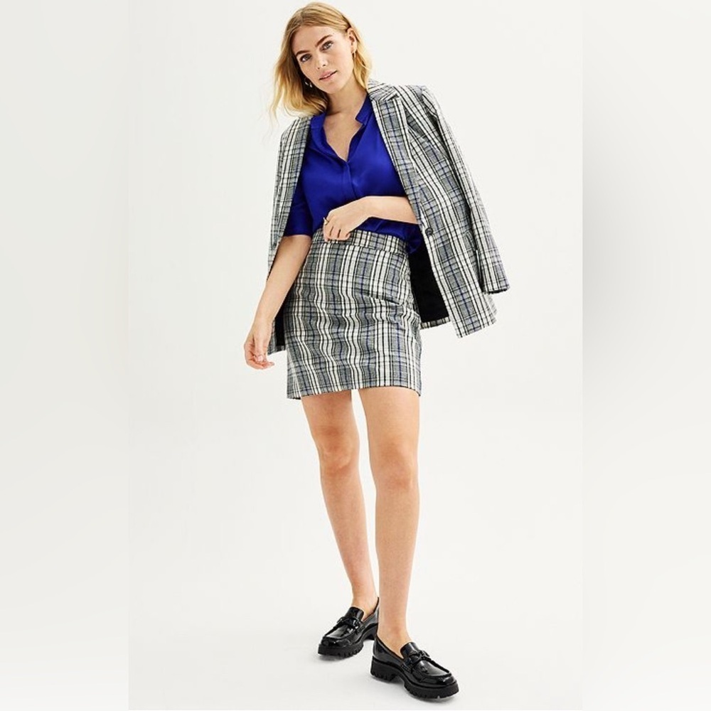 Nine West Plaid Blazer and Skirt Set - Two Piece Suit - Sz L